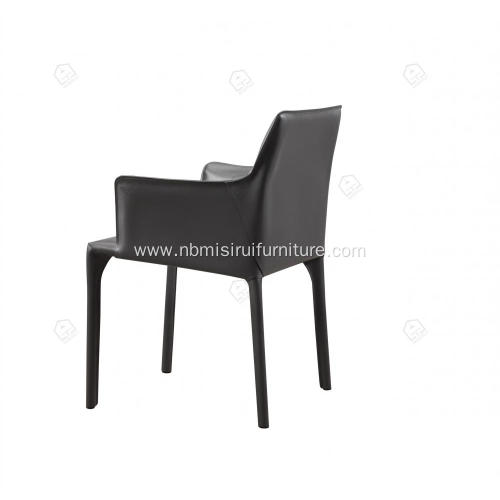 Italian minimalist black saddle leather armrest chairs
